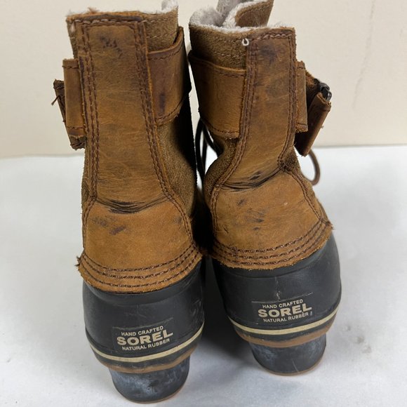 Sorel Winter Fancy Lace II Womens Boots US 8.5 Brown Leather Mid Calf Insulated - Picture 5 of 11